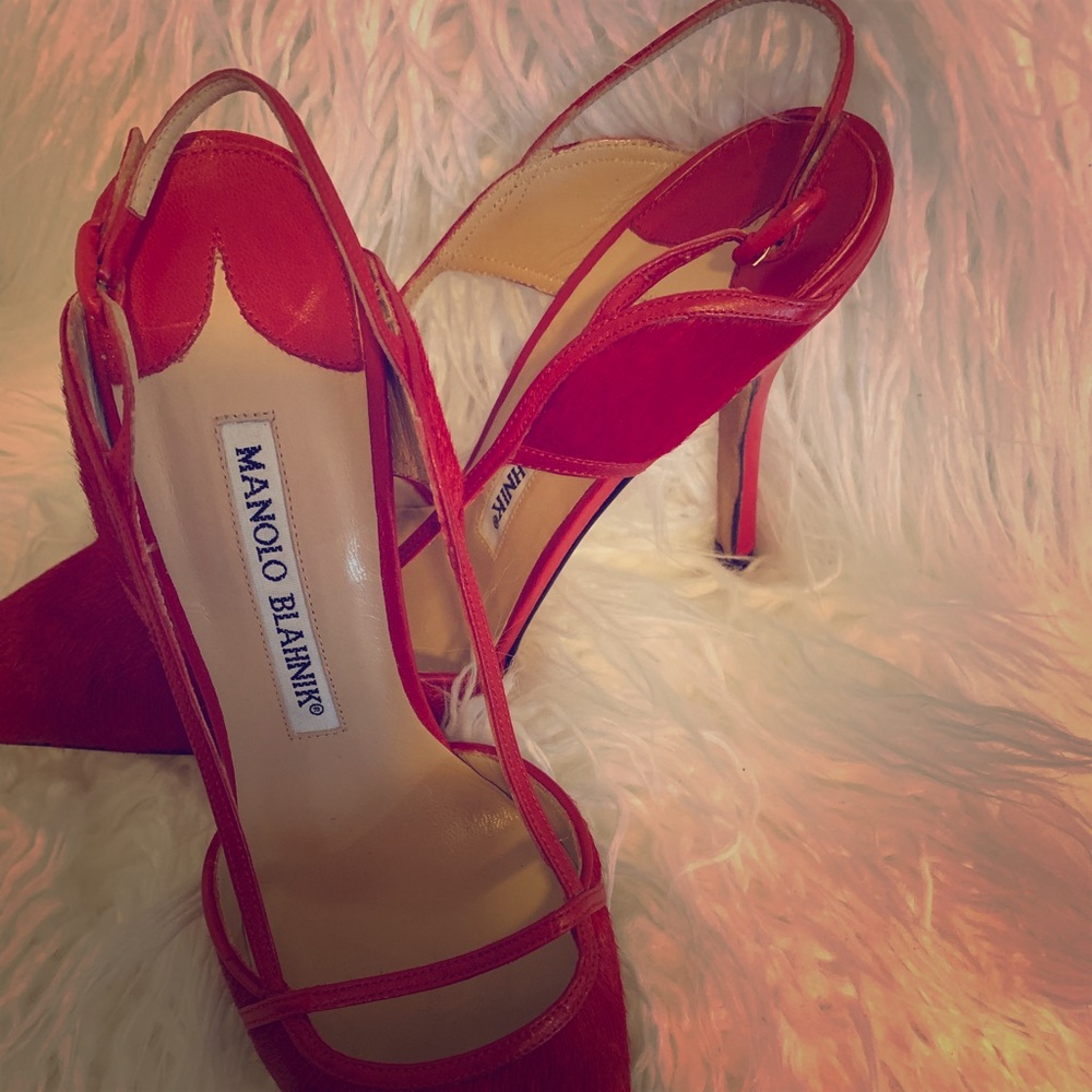 Authentic Manolo Blahnik red sling back
